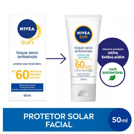 Protetor Solar Facial Nivea Sun Toque Seco Antissinais FPS 60 com 50ml