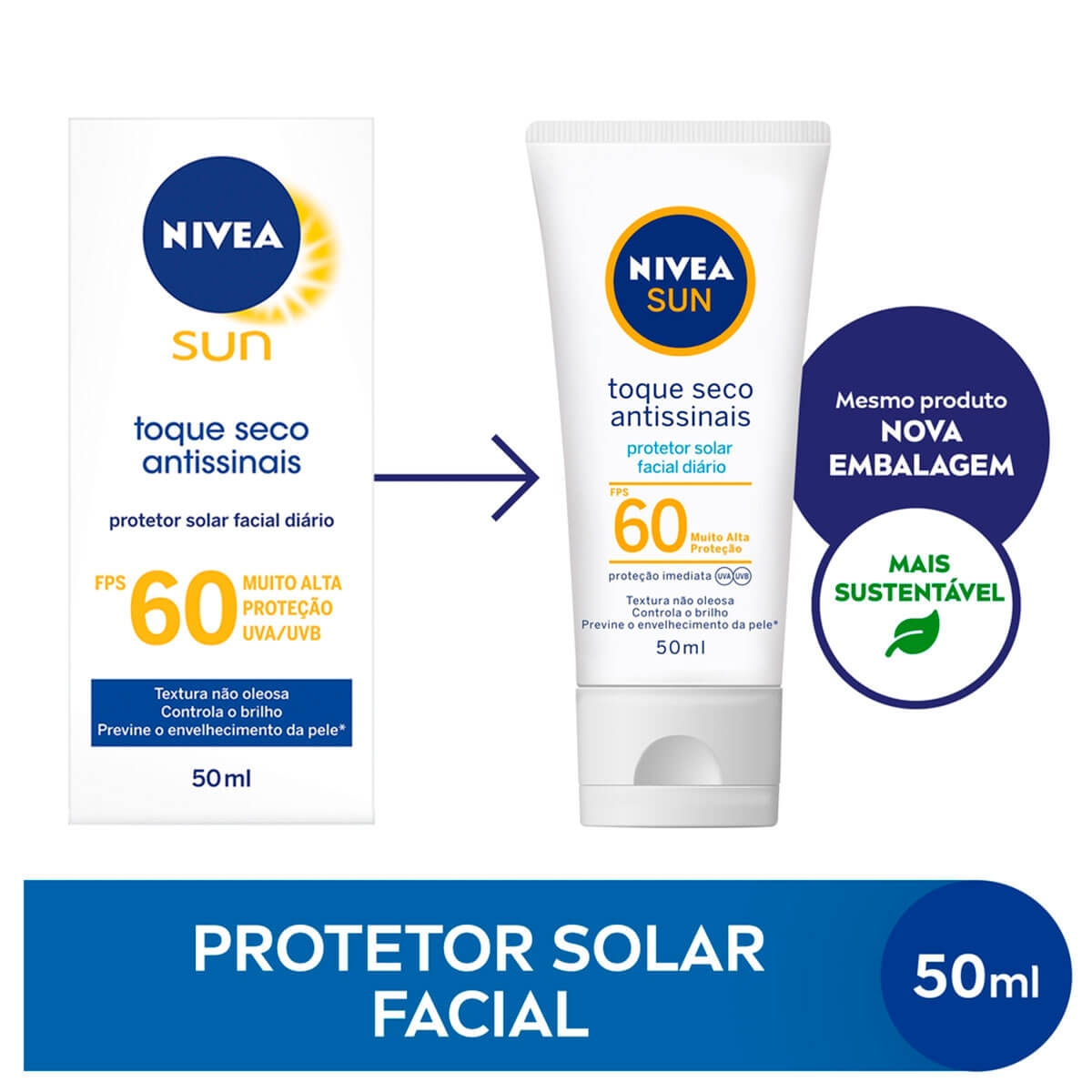 Protetor Solar Facial Nivea Sun Toque Seco Antissinais FPS 60 50ml Menor preço em Protetor Solar Facial Nivea Sun Toque Seco Antissinais FPS 60 50ml