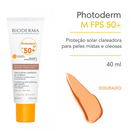 Protetor Solar Facial Bioderma Photoderm M Golden Colours Clareador FPS50 com 40ml