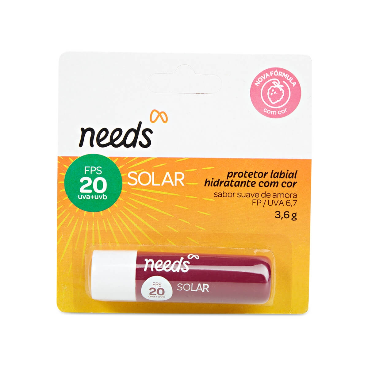 Protetor Solar Labial Hidratante Needs com Cor Sabor Amora FPS20 3,6g