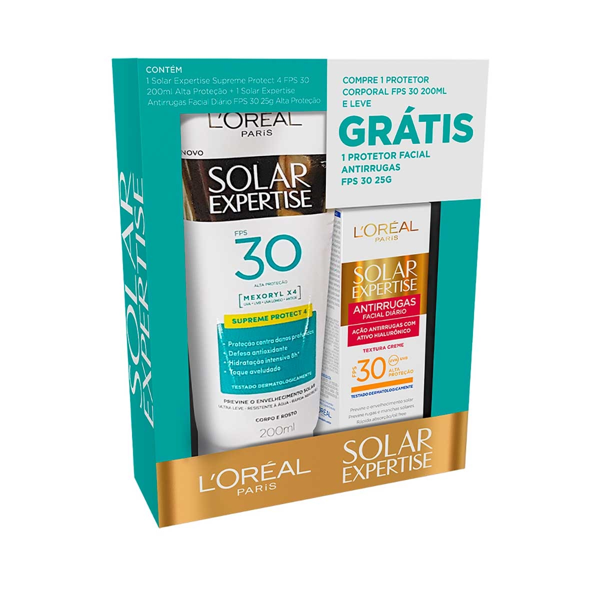 Kit Protetor Solar L'Oréal Solar Expertise com 1 Protetor Facial Antirrugas FPS 30 de 25g + 1 Protetor Corporal FPS 30 de 200ml Menor preço em Kit Protetor Solar L'Oréal Solar Expertise com 1 Protetor Facial Antirrugas FPS 30 de 25g + 1 Protetor Corporal FPS 30 de 200ml