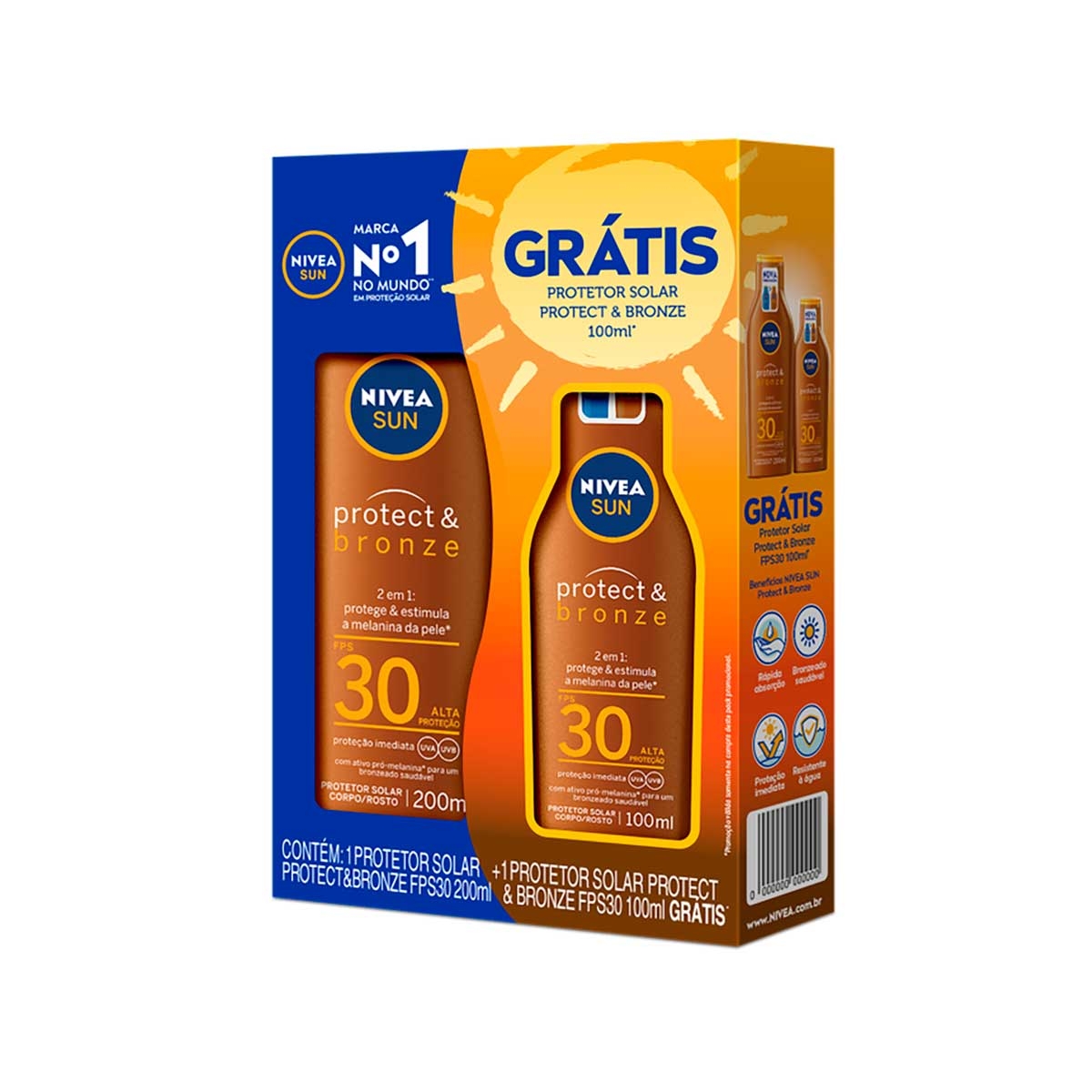 Protetor Solar Nivea Sun Protect & Bronze - FPS30 - Kit com 200ml + 100ml Menor preço em Protetor Solar Nivea Sun Protect & Bronze - FPS30 - Kit com 200ml + 100ml