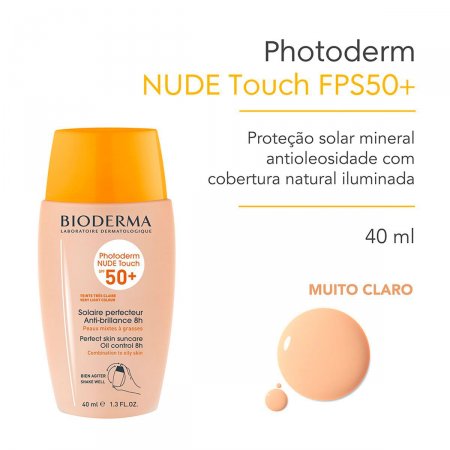 Protetor Solar Facial Bioderma Photoderm Nude Touch Muito Claro FPS 50+ com 40ml