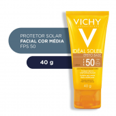 Protetor Solar Facial Vichy Idéal Soleil Efeito Base Cor Média FPS 50 com 40g