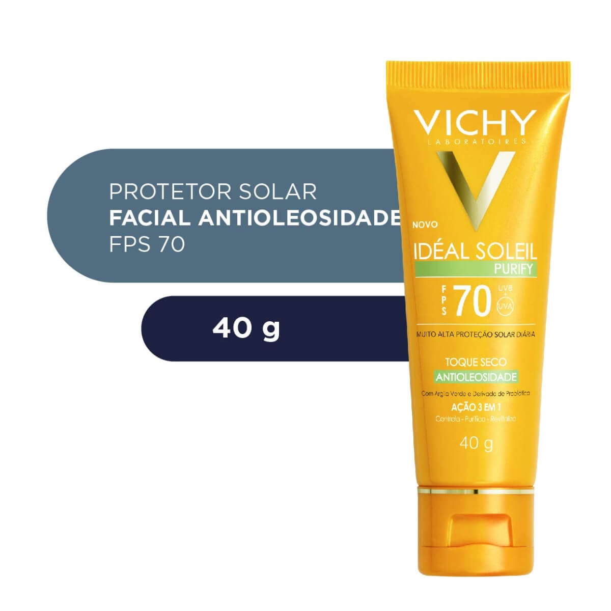 Protetor Solar Vichy Idéal Soleil Purify FPS 70 Facial com 40g Menor preço em Protetor Solar Vichy Idéal Soleil Purify FPS 70 Facial com 40g