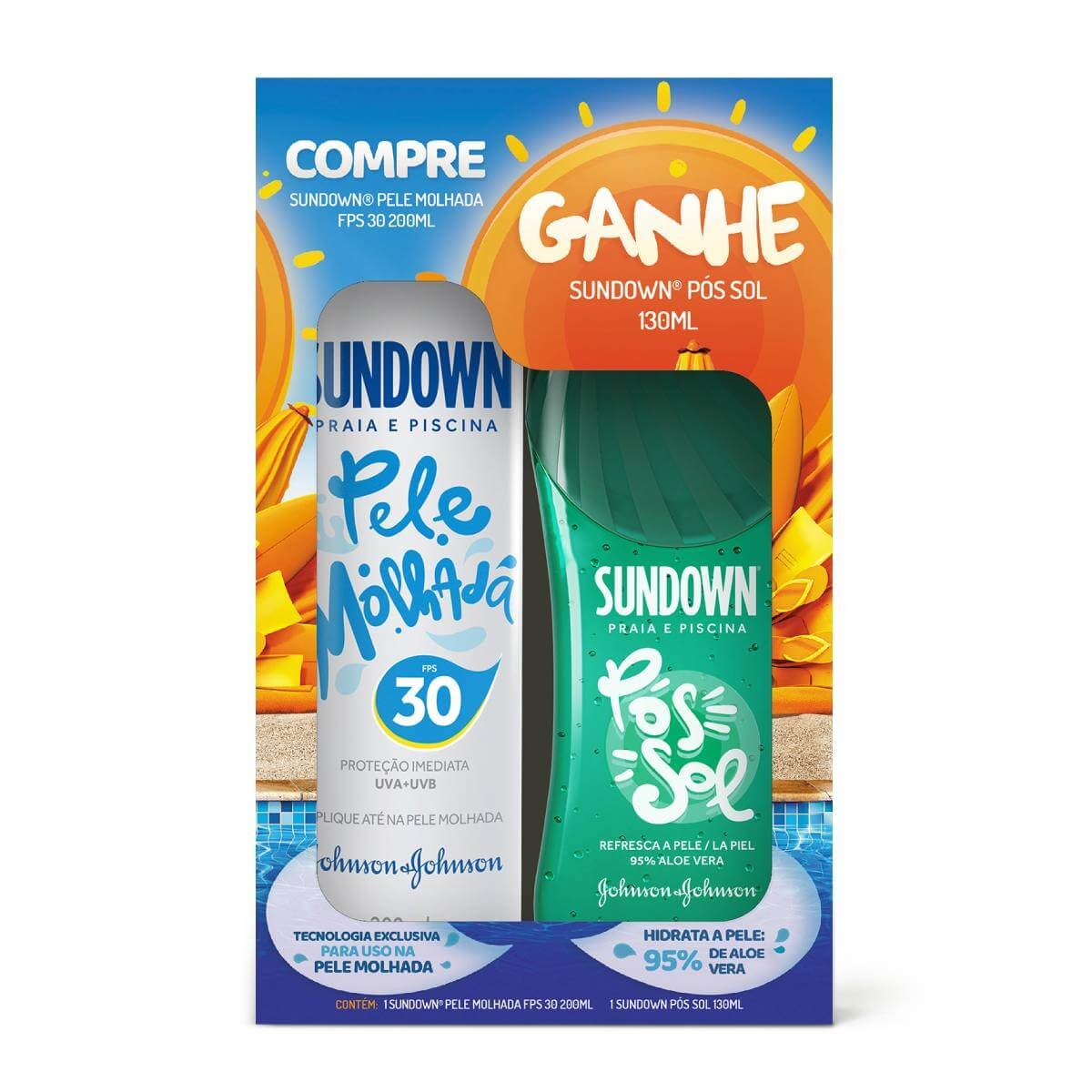 Protetor Solar Sundown Pele Molhada Spray FPS30 + Gel Sundown Pós Sol Johnson & Johnson 1 Unidade
