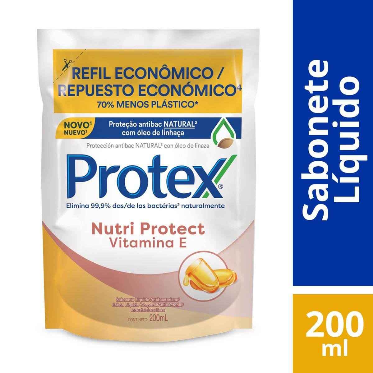 Refil Sabonete Líquido Corporal Protex Nutri Protect Vitamina E com 200ml Menor preço em Refil Sabonete Líquido Corporal Protex Nutri Protect Vitamina E com 200ml