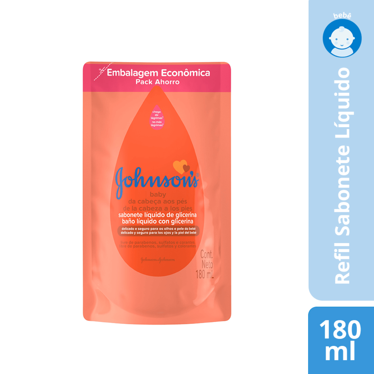 Refil Sabonete Líquido Johnson's Baby Cabeça aos Pés com 180ml Menor preço em Refil Sabonete Líquido Johnson's Baby Cabeça aos Pés com 180ml