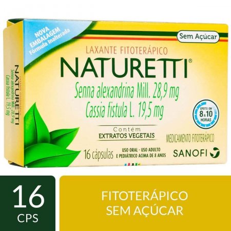 Laxante Fitoterápico Naturetti Extratos Vegetais Sem Açúcar - 16 Cápsulas
