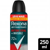 Desodorante Rexona Men Antibacterial + Invisible Aerossol Antitranspirante 72h com 250ml