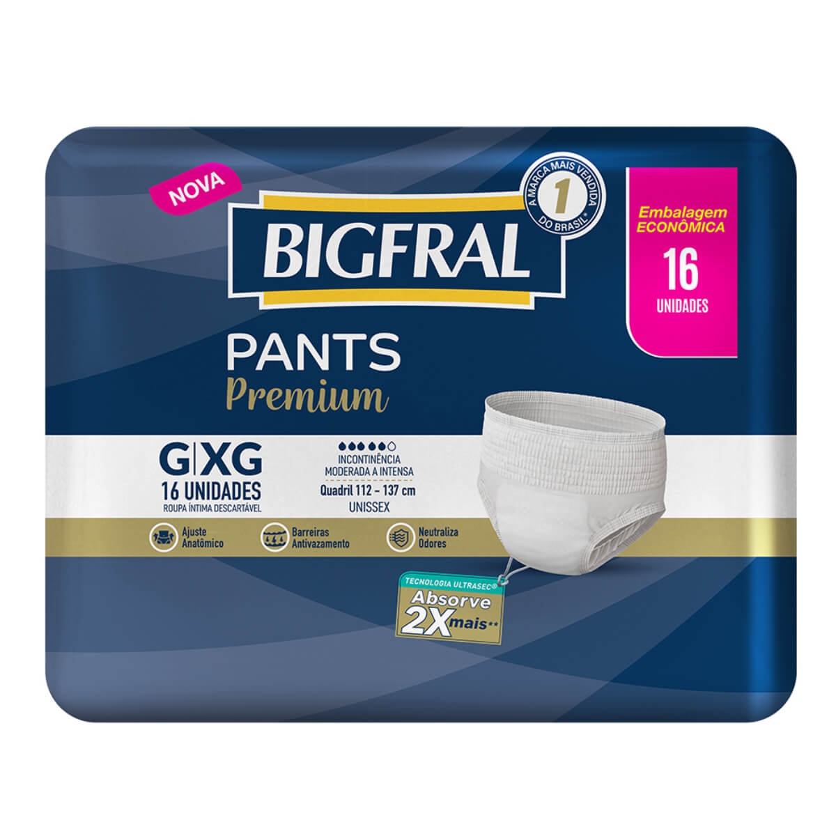 Roupa Íntima Bigfral Pants Premium Tamanho G/XG 16 Unidades