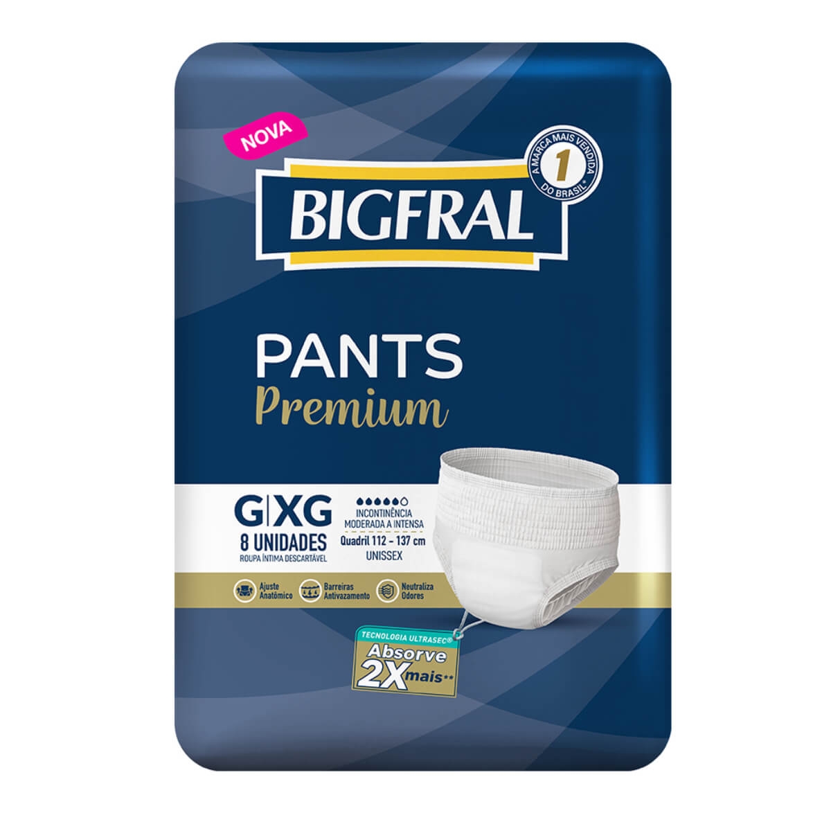 Roupa Íntima Bigfral Pants Premium Tamanho G/XG 8 Unidades
