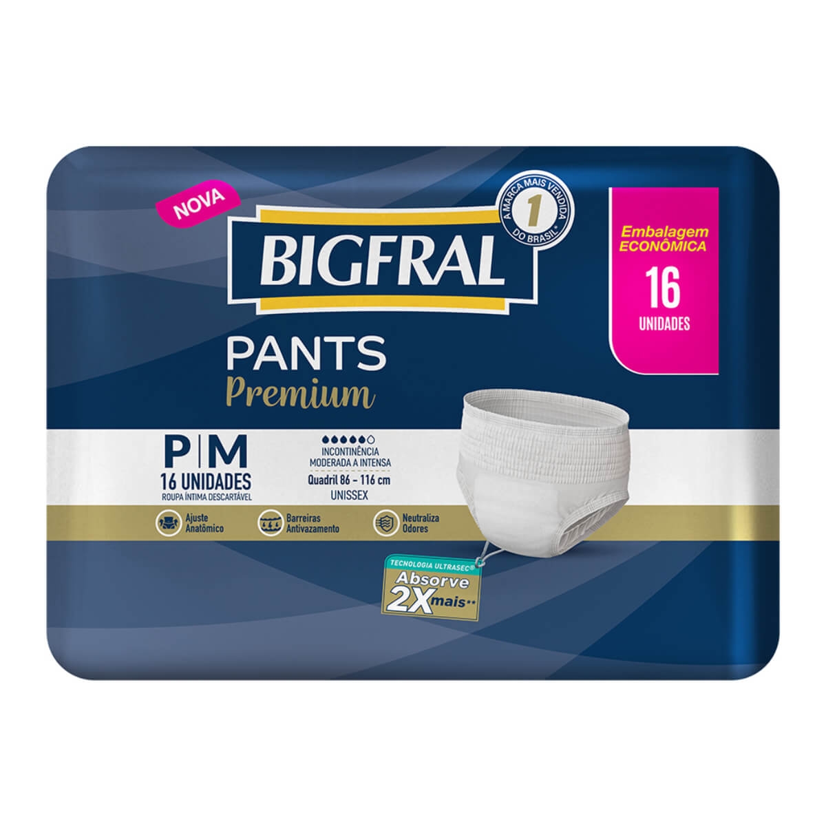 Roupa Íntima Bigfral Pants Premium Tamanho P/M 16 Unidades
