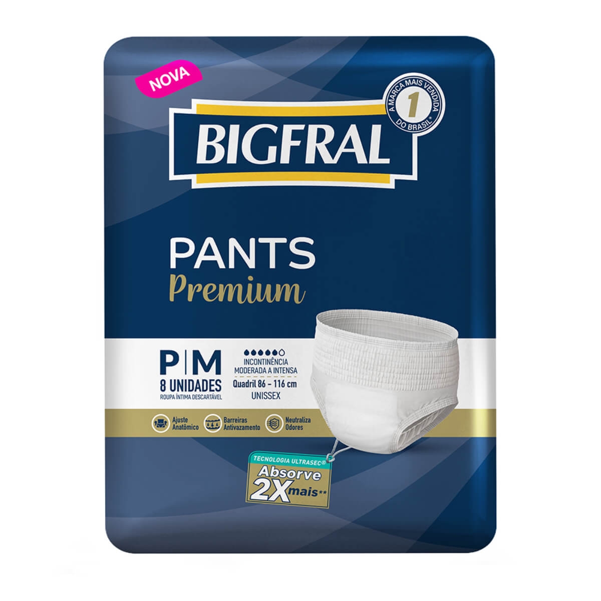 Roupa Íntima Bigfral Pants Premium Tamanho P/M 8 Unidades