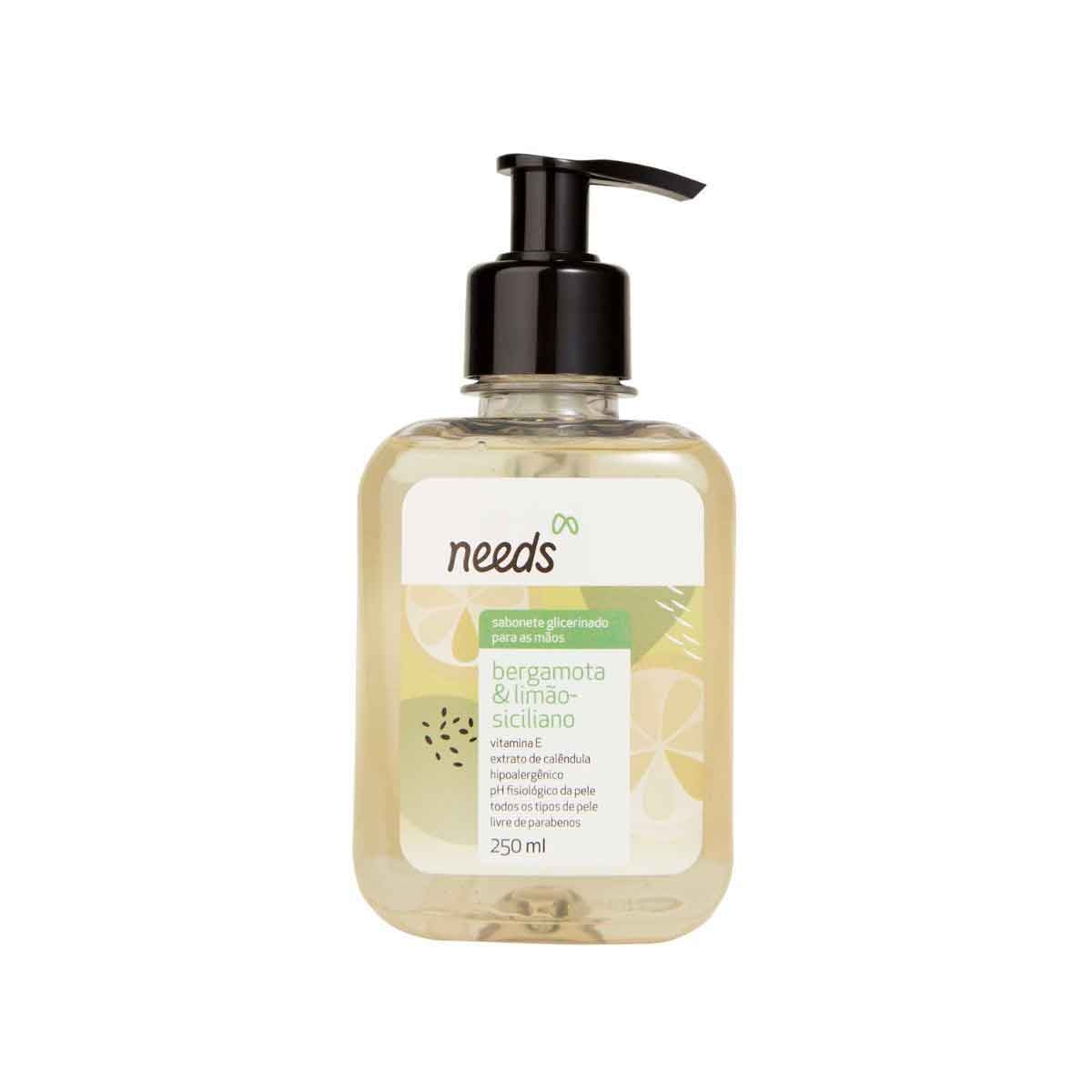 Sabonete Líquido Glicerinado para Mãos Needs Bergamota & Limão Siciliano 250ml Menor preço em Sabonete Líquido Glicerinado para Mãos Needs Bergamota & Limão Siciliano 250ml