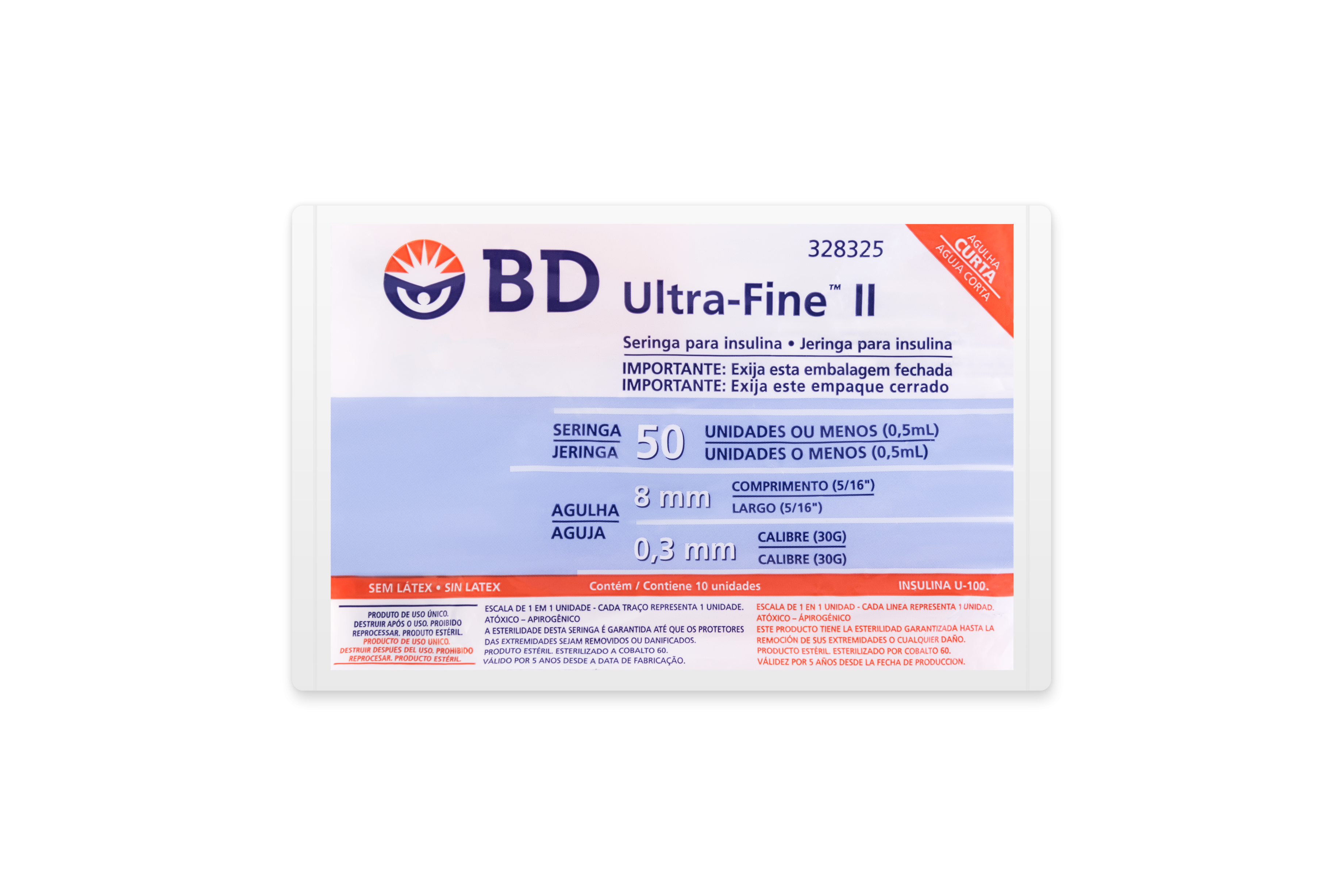 Seringa de Insulina BD Ultra-Fine 8mm 50UI com 10 unidades