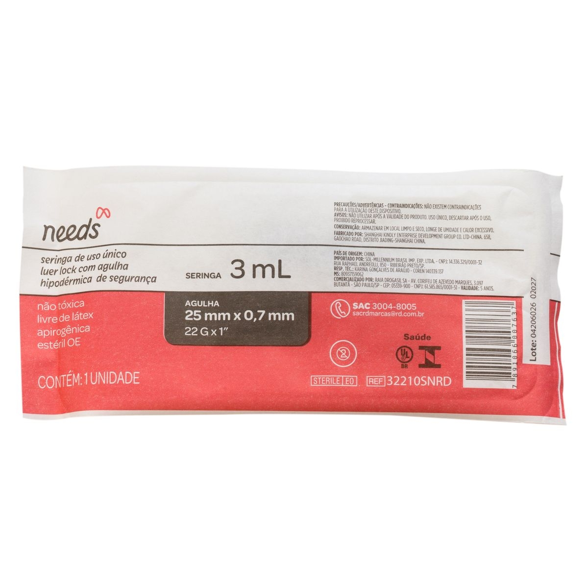 Seringa para Insulina Needs 25mm 3ml 1 unidade