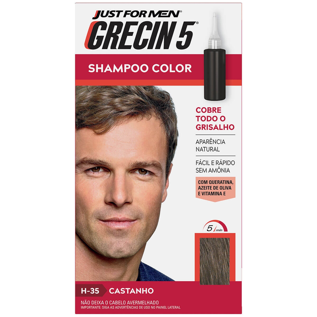 Shampoo Color Grecin 5 Just For Men H-35 Castanho com 60ml