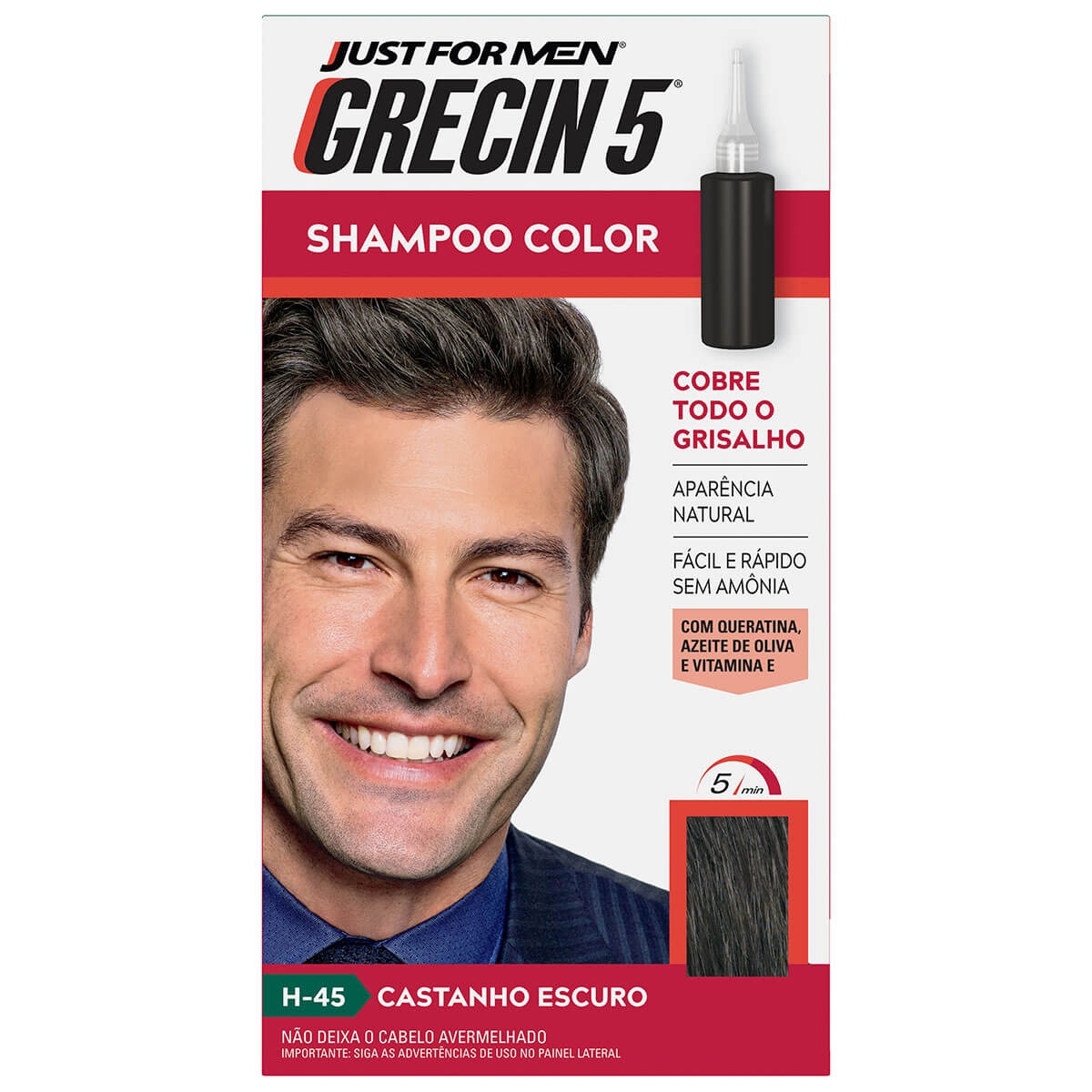 Shampoo Color Grecin 5 Tonalizante Masculino Castanho Escuro com 1 unidade
