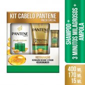 Kit Pantene Restauração Shampoo com 400ml + Condicionador 3 Minutos Milagrosos com 170ml Grátis Ampola com 15ml