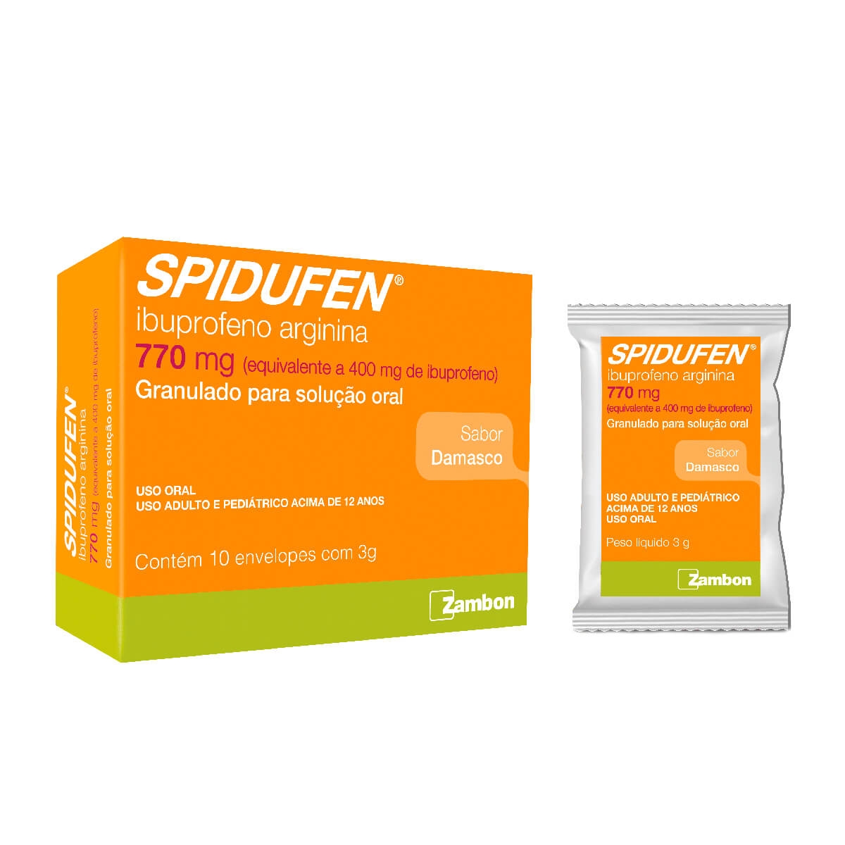 Spidufen Ibuprofeno 400mg + Arginina 370mg Granulado Sabor Damasco para Solução Oral 10 envelopes 3g