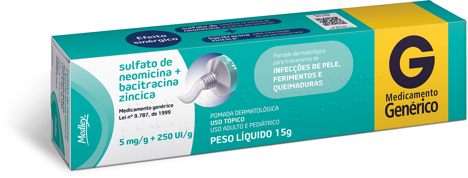Sulfato de Neomicina 5mg + Bacitracina 250UI Pomada Dermatológica 15g Medley Genérico