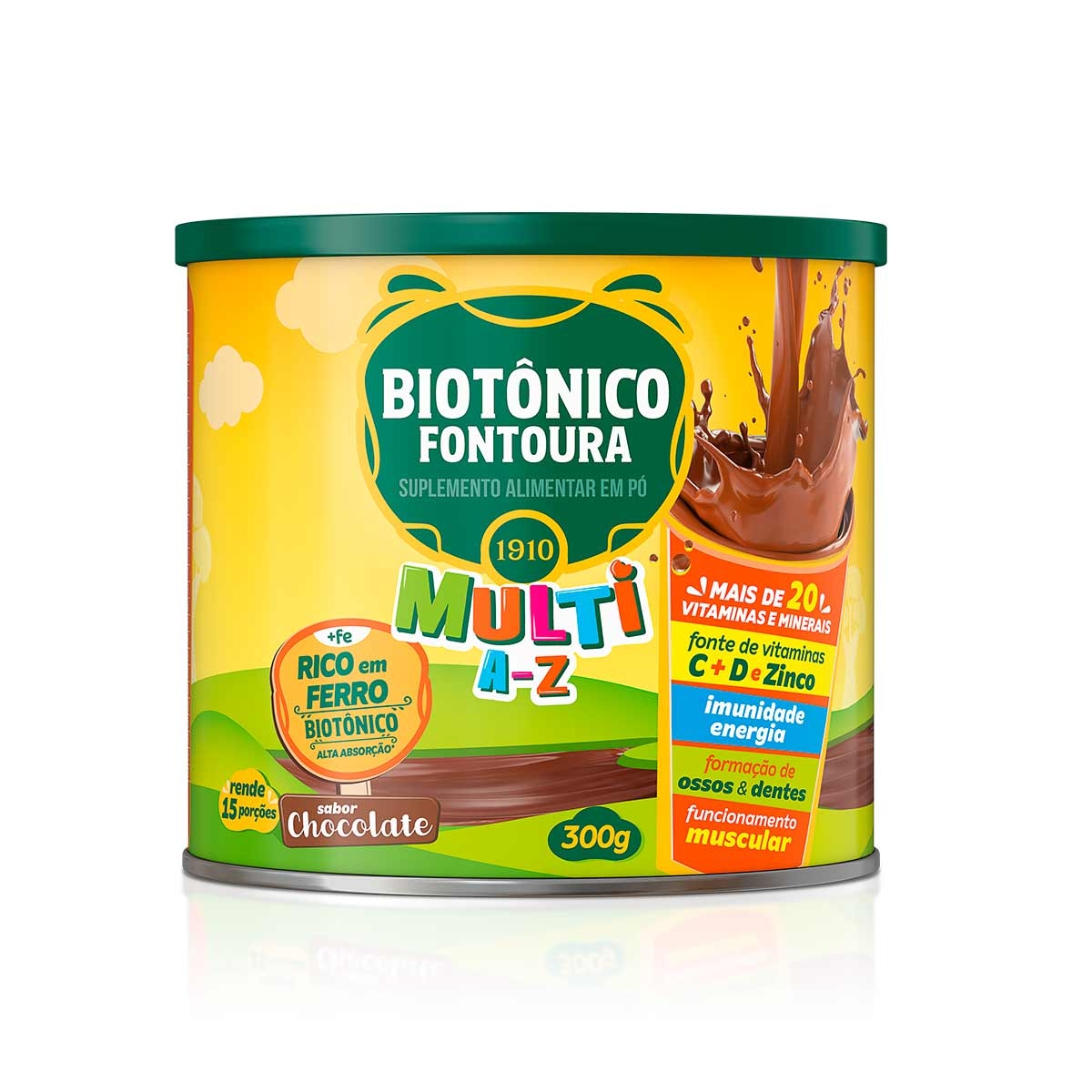 Suplemento Alimentar em Pó Biotônico Fontoura Multi A-Z Chocolate com 300g Biotonico Fontoura 300g