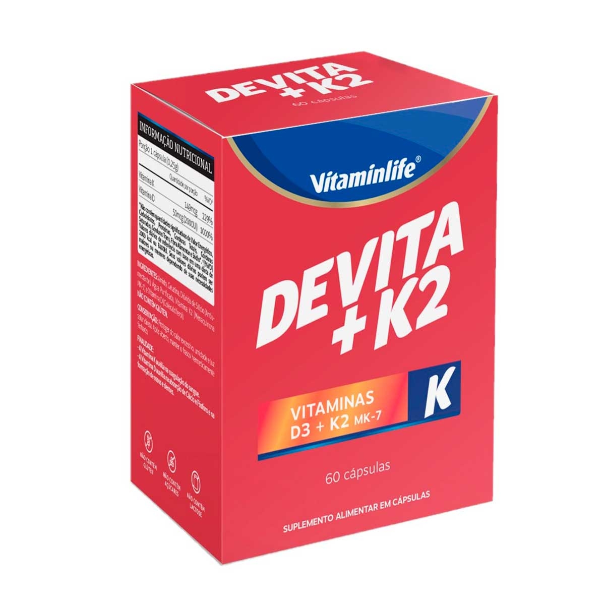 Suplemento Alimentar Vitaminlife Devita + K2 60 Cápsulas