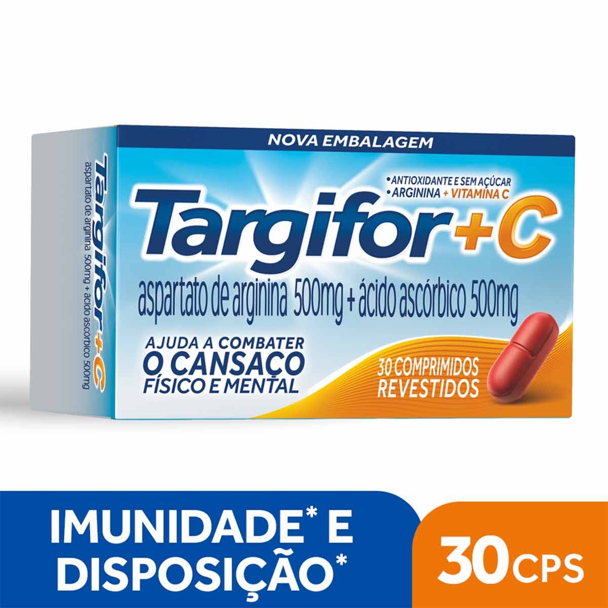 Targifor C Aspartato de Arginina 500 mg + Vitamina C 500mg 30 comprimidos