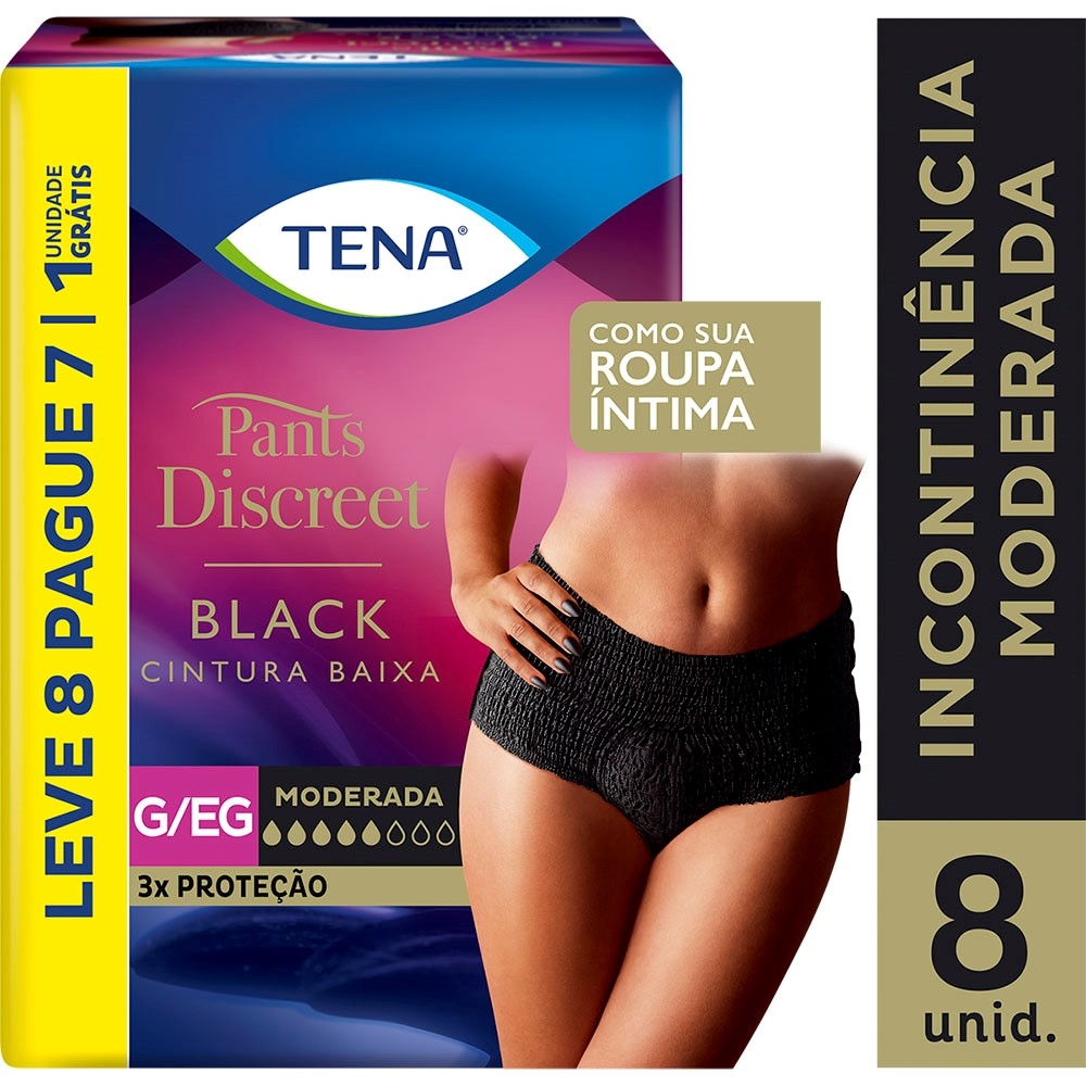 Fralda Calça Geriátrica Feminina Tena Pants Discreet Black G/EG 8 unidades 8 Unidades