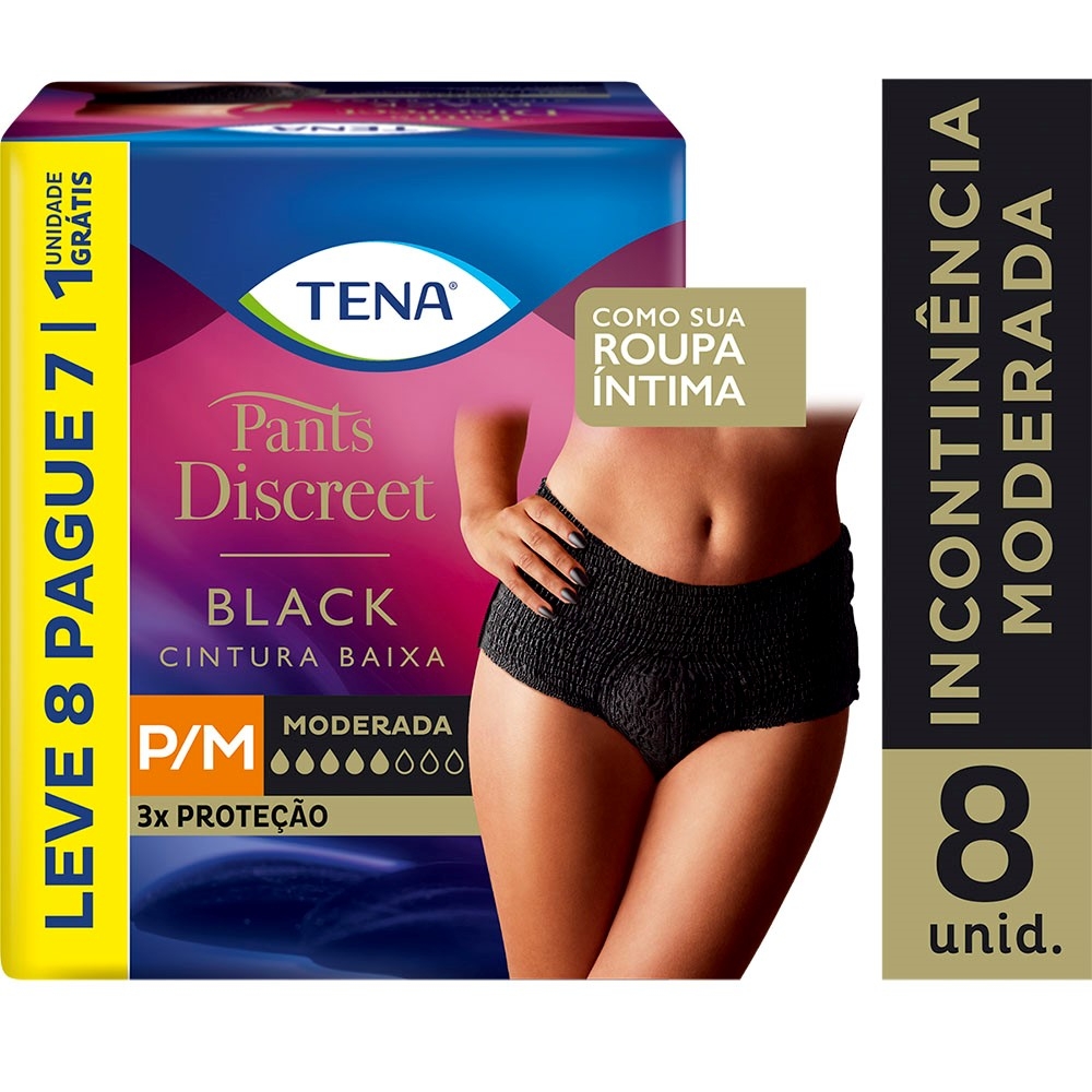 Fralda Calça Geriátrica Feminina Tena Pants Discreet Black P/M 8 unidades 8 Unidades