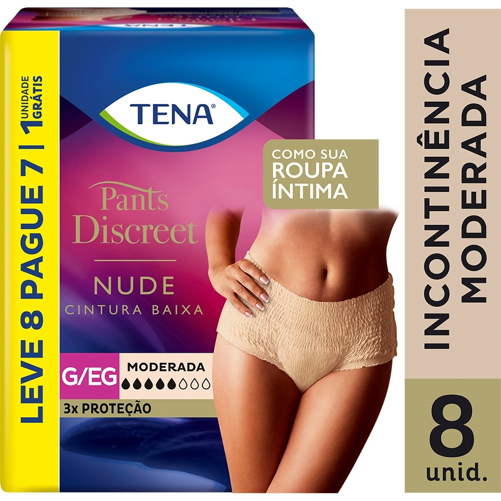 Fralda Calça Geriátrica Feminina Tena Pants Discreet Nude G/EG 8 unidades 8 Unidades