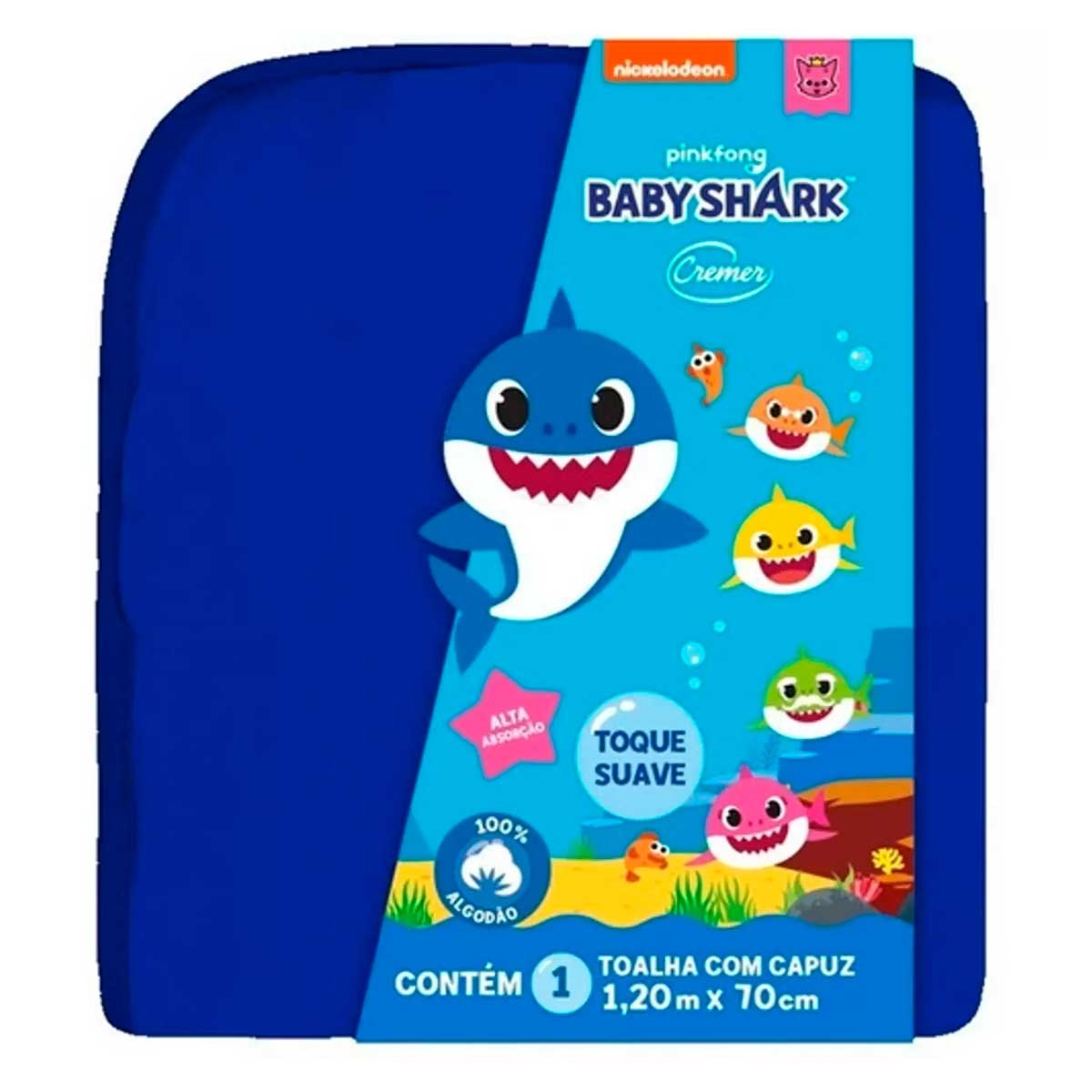 Toalha de Banho Cremer com Capuz Baby Shark Azul com 1 Unidade 1 Unidade