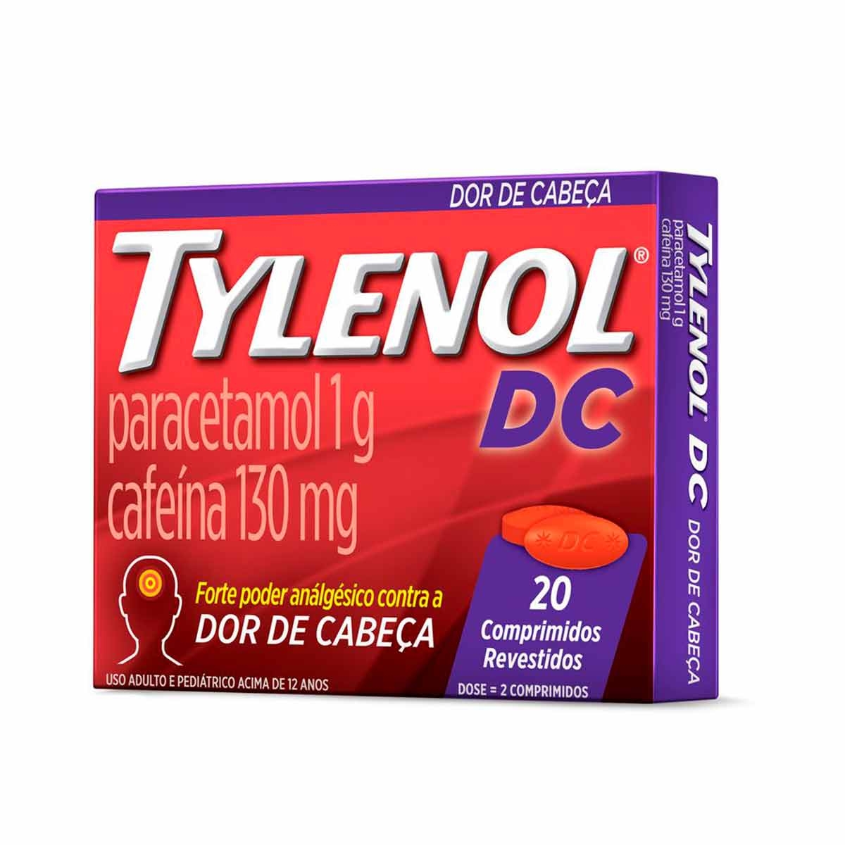 Tylenol DC Paracetamol 1g + Cafeína 130mg 20 comprimidos