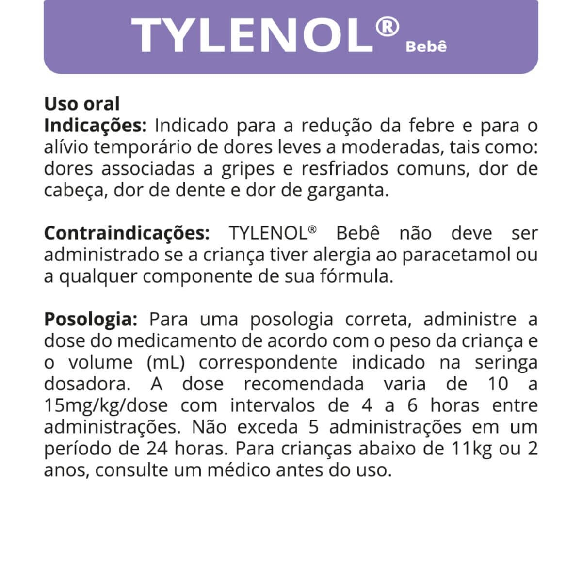 Tylenol Bebê 100mg/ml Suspensão Oral com 15ml Droga Raia