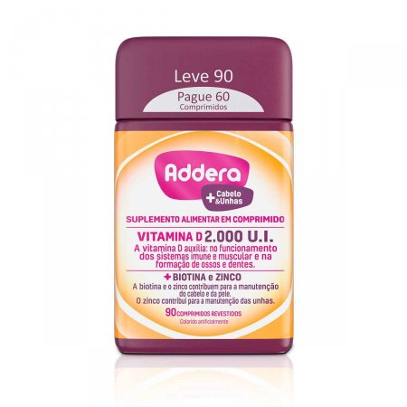 Vitamina D Addera +Cabelo & Unhas 2.000UI com 90 Comprimidos | Foto 1
