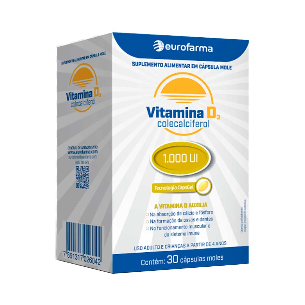 Vitamina D3 1000 UI Eurofarma 30 cápsulas