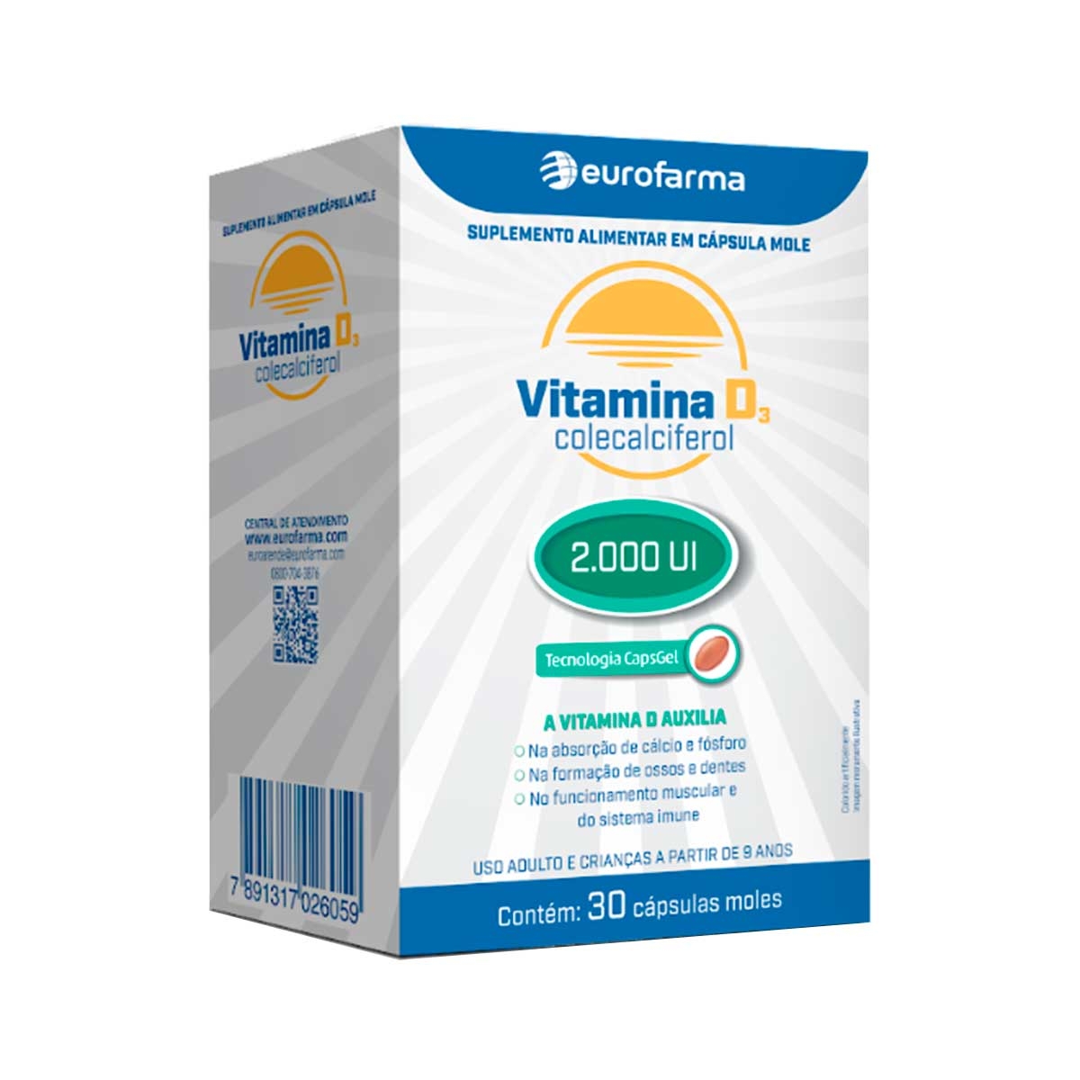 Vitamina D3 2000 UI Eurofarma 30 cápsulas