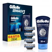 Kit Carga para Aparelho de Barbear Gillette Mach3 4 unidades + Creme de Barbear Proteção e Conforto 150ml