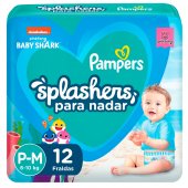 Fralda Pampers Praia e Piscina Splashers Baby Shark P/M - 12 Unidades