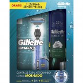 Kit Gillette Barbeador Mach3 Acqua Grip 1 aparelho + 3 cargas + Espuma de Barbear Sensitive 56g