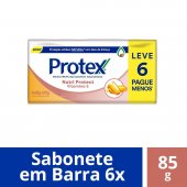 Kit Sabonete em Barra Protex Nutri Protect Vitamina E com 6 unidades de 85g cada