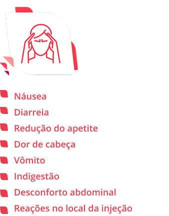 Náusea, Dor de cabeça, Desconforto abdominal, Diarreia, Vômito, Reações no local da injeção, Redução do apetite, Indigestão