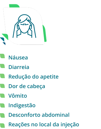 Náusea, Dor de cabeça, Desconforto abdominal, Diarreia, Vômito, Reações no local da injeção, Redução do apetite, Indigestão