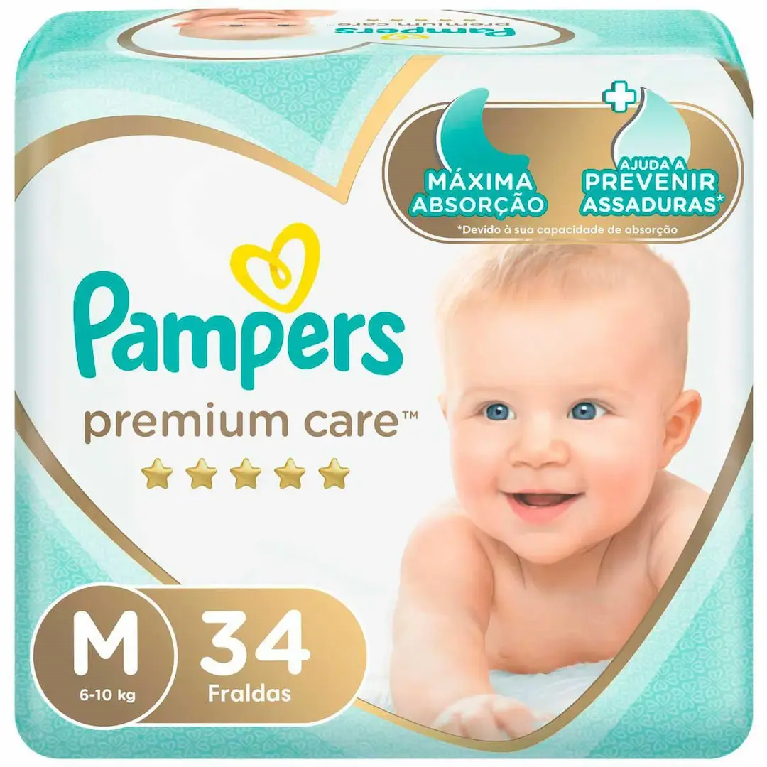 PAMPERS PREMIUM CARE TAMANHO MEDIO COM 34 TIRAS