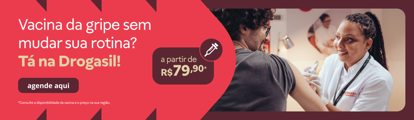 Vacina da gripe sem mudar sua rotina? Tá na Drogasil! agende aqui. *Consulte a disponibilidade da vacina e o preço na sua região. a partir de R$ 79,90*